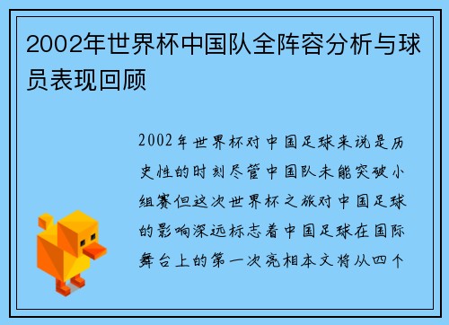 2002年世界杯中国队全阵容分析与球员表现回顾